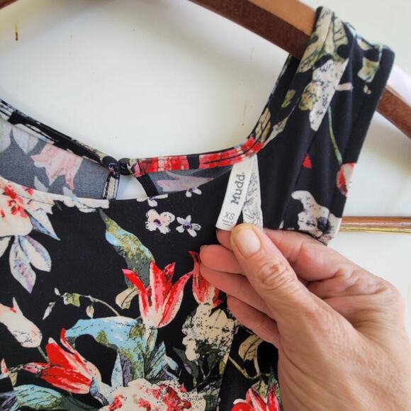 Mudd Tank Dress‎ Women's Sz XS Short Dark Floral Black Soft Casual Skater - Picture 5 of 8